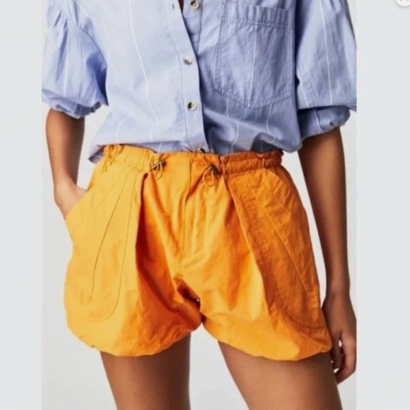 NWT Free People 'Camp Out' Nylon Bubble Hem Shorts  'Vitamin C'| Large | - Picture 2 of 6